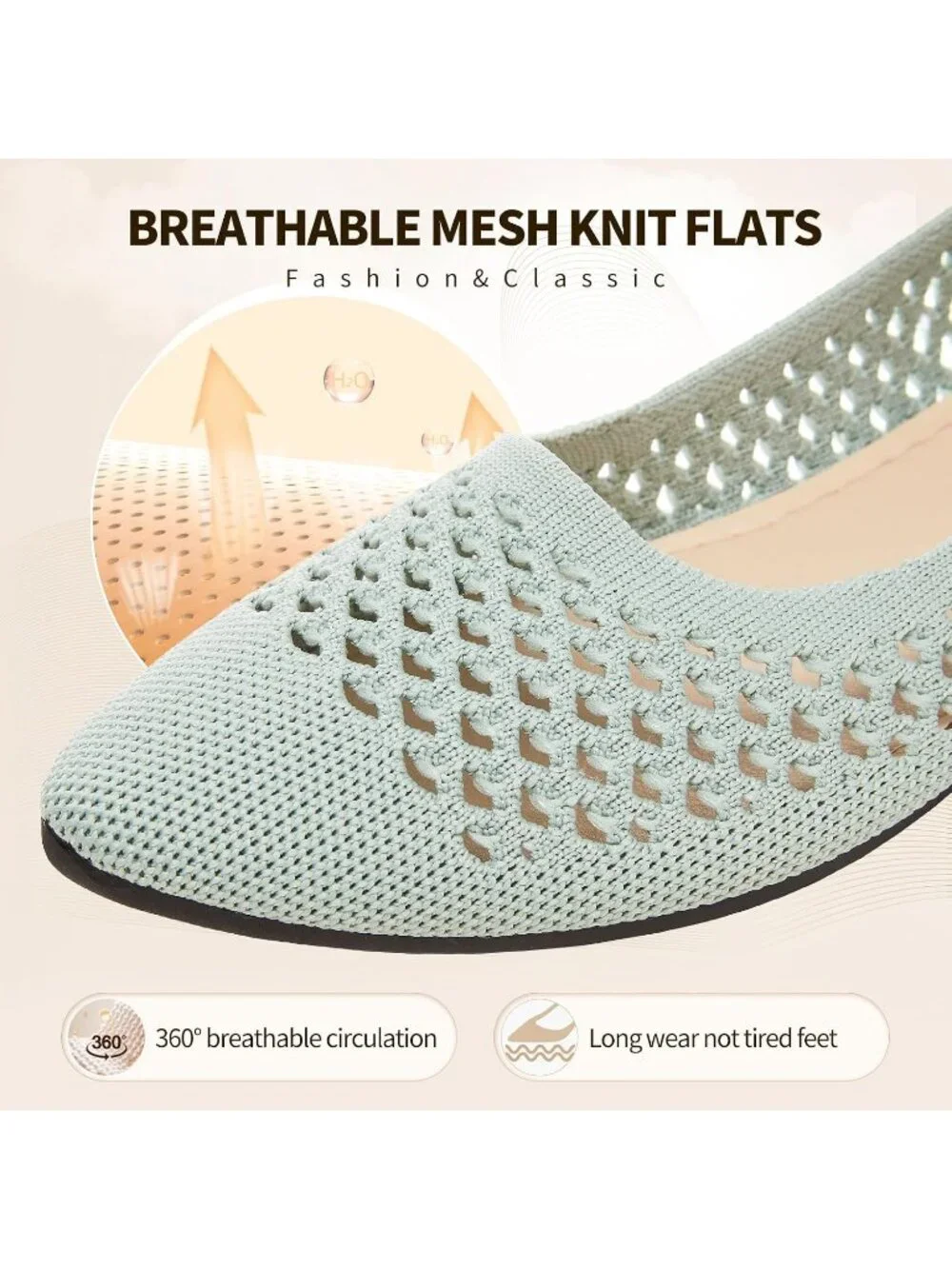 Women's Light Green Comfortable Pointed Toe Slip On Business Casual Ballet Flats